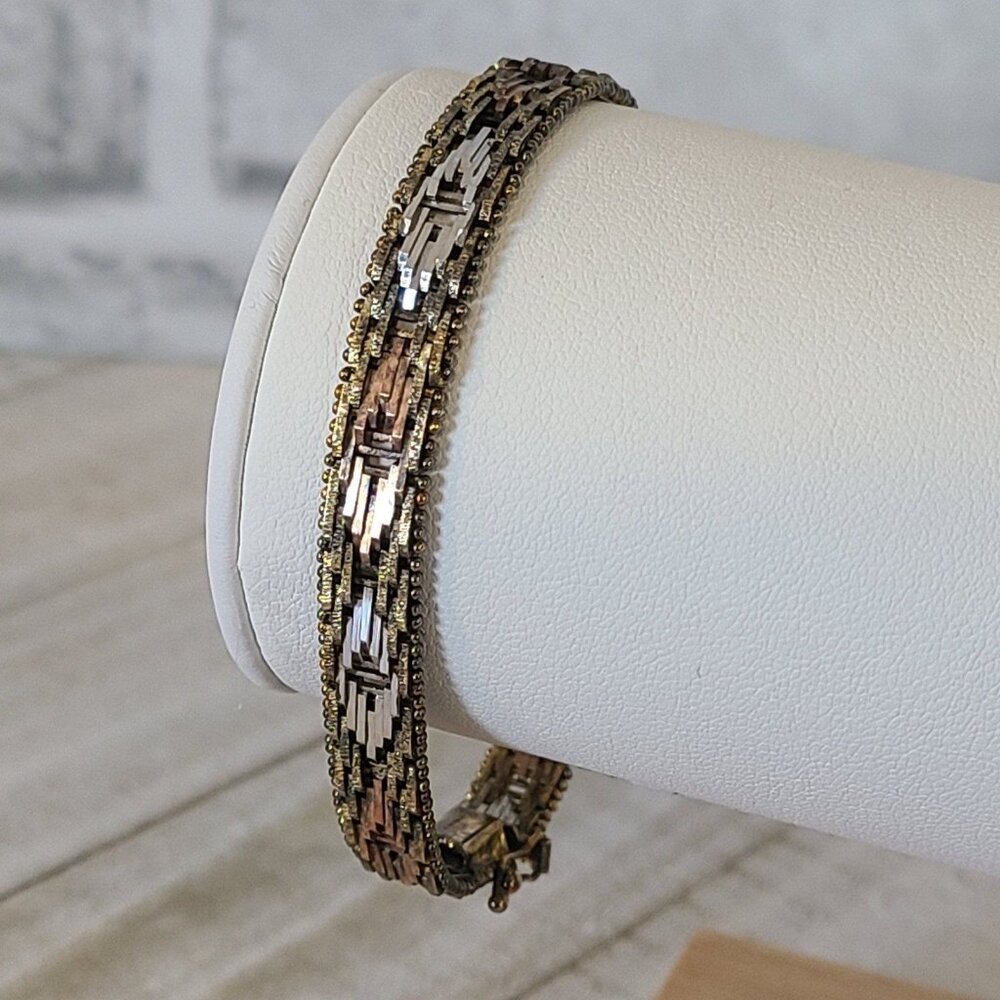 Vintage 925 Sterling Silver Milor Italy Tricolor Woven Bracelet Safety Clasp